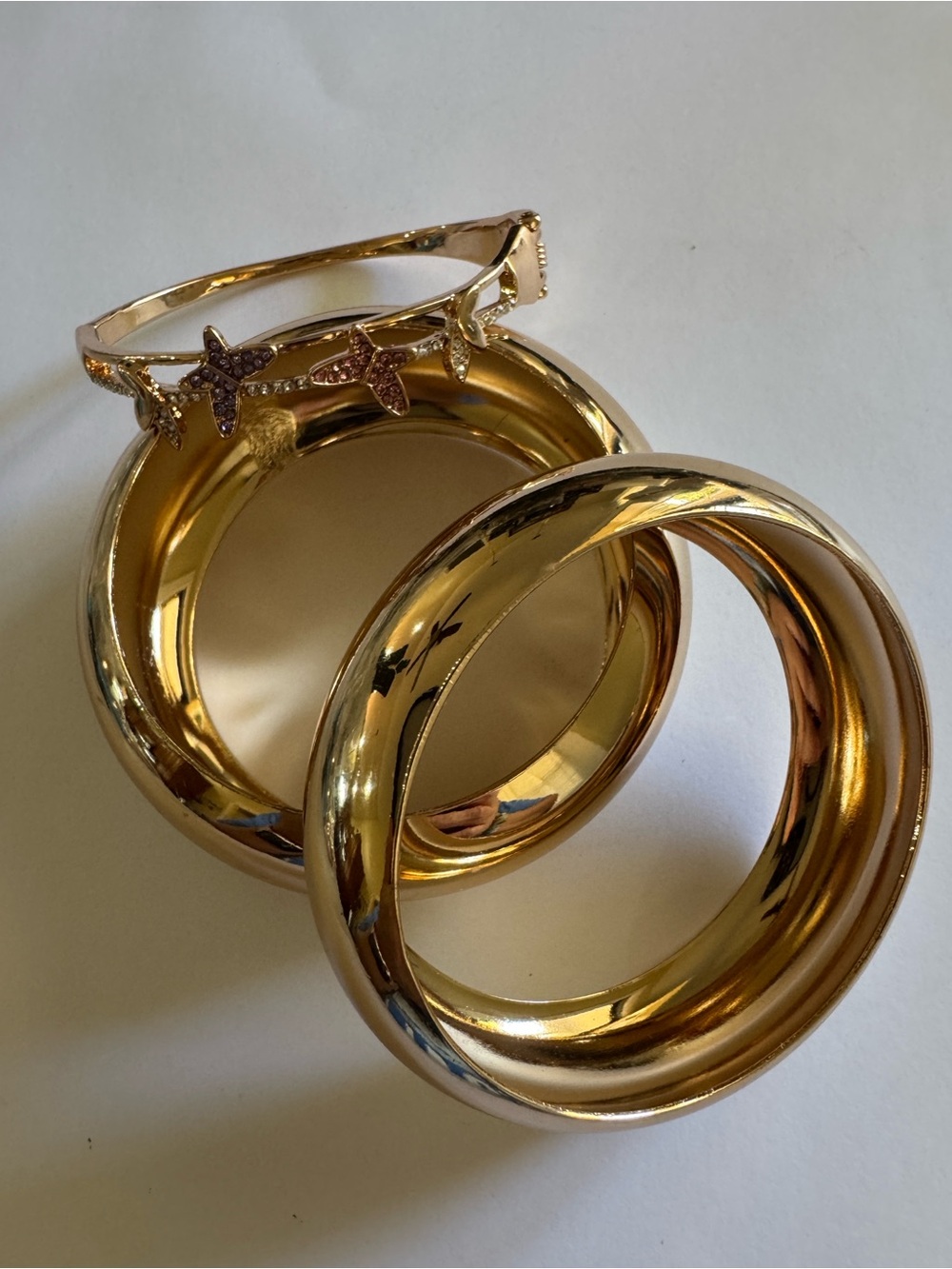 Aldo Gold Tone Butterfly & Polished Bangle Bracelet Set